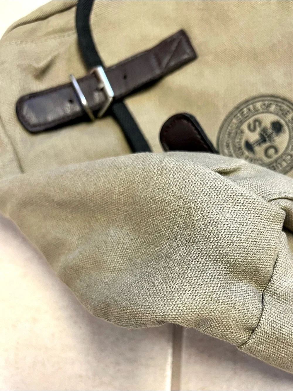 Vintage Sierra Club Khaki Canvas Messenger Shoulder Bag Leather Buckle Utility